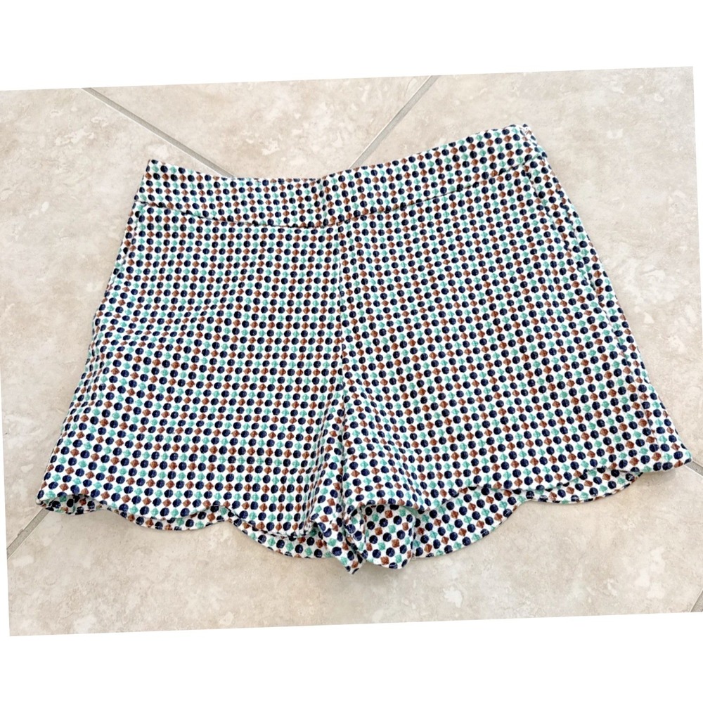 Anthropologie Scalloped Hem Shorts Geometric Dot Navy Green Rust Size 0